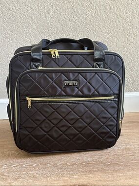 Quilted Black Travel Rolling Briefcase With Gold Zippers YTONET